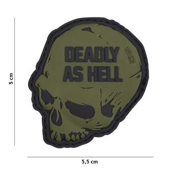 Gumová nášivka 101 Inc nápis Deadly as Hell - olivová