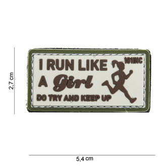 Gumová nášivka 101 Inc nápis I Run Like a Girl - béžová