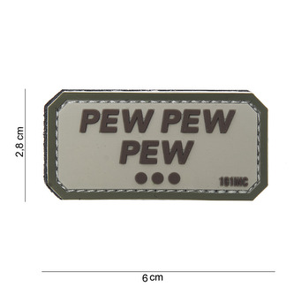 Gumová nášivka 101 Inc nápis Pew Pew Pew - béžová
