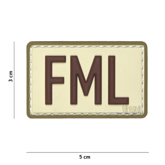 Gumová nášivka 101 Inc nápis FML - béžová