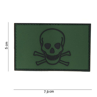 Gumová nášivka 101 Inc Skull and Bones - olivová
