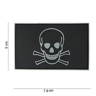 Gumová nášivka 101 Inc Skull and Bones - černá-bílá