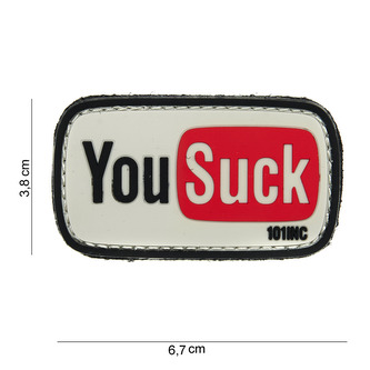 Gumová nášivka 101 Inc YouSuck - bílá