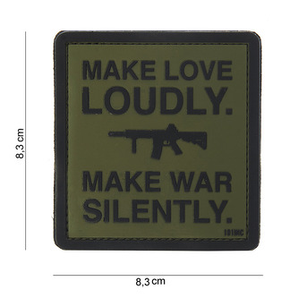 Gumová nášivka 101 Inc nápis Make loud loudly - olivová