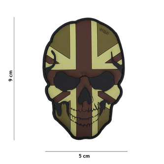 Gumová nášivka 101 Inc Skullhead vlajka Velká Británie - hnědá