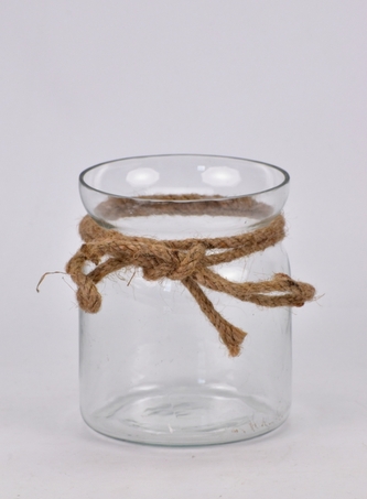 Skleněný svícen s provázkem 12x9,8 cm