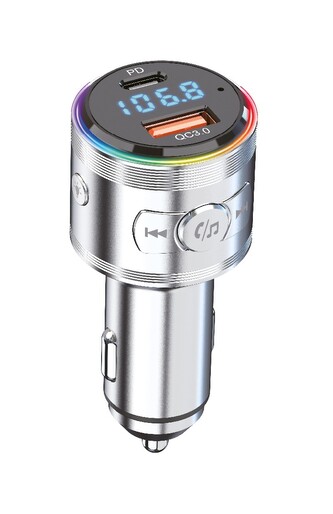 Car charger - FM transmitter - QC 3.0 18W with USB-C slot 30W PD (Silver)