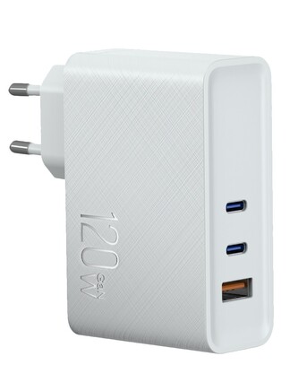 Síťová nabíječka 3xUSB (1xUSB-A+2xUSB-C) - GAN (120W) (Bílá)