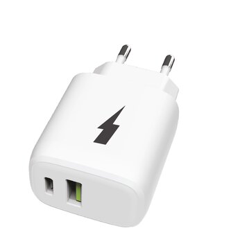 Síťová nabíječka 2xUSB (30W USB-C PD3.0/PPS/QC4+ 18W USB-A) 3A + kabel 1M (C to C) (Bílá)