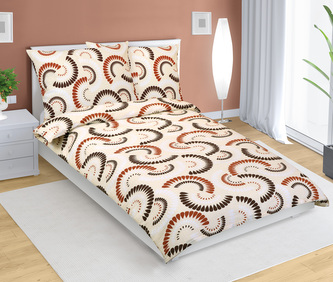 Povlečení krepové - Vějířky hnědá, béžová - 140x200, 70x90 cm