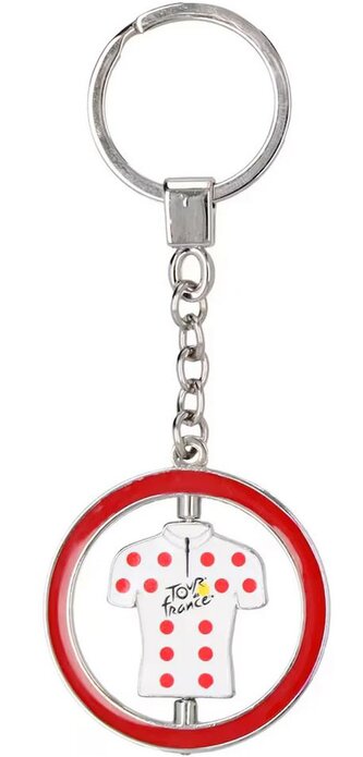 Kovová klíčenka Tour de France: Tečkované tričko s logem v kruhu (5 x 5 cm)