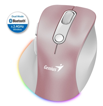 GENIUS Ergo 9000S Pro Pink/ duální Bluetooth + 2,4GHz/ 2400 dpi/ bezdrátová/ 6tlačítková/ dobíjecí/ RGB/ růžová GENIUS Ergo 9000S Pro Pink/ duální Bluetooth + 2,4GHz/ 2400 dpi/ bezdrátová/ 6tlačítková/ dobíjecí/ RGB/ růžová