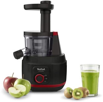 Tefal ZC150838 Juiceo šnekový odšťavňovač, 150 W, lisování za studena, 1 rychlost + zpětný chod, černá / červená
