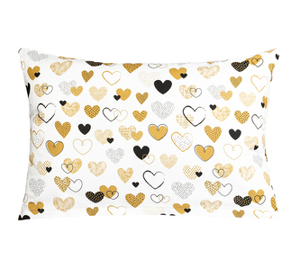 Povláček bavlna - Srdce hořčicová, černá - 40x60cm na zip ( pouze povlak )