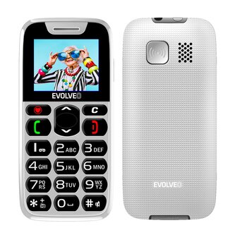 EVOLVEO EasyPhone, mobilní telefon pro seniory s nabíjecím stojánkem, bílá