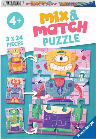 RAVENSBURGER Puzzle Mix&Match: Roztomilí roboti 3x24 dílků