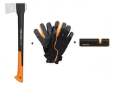Set FISKARS sekera X24 + ostřič + rukavice 3ks