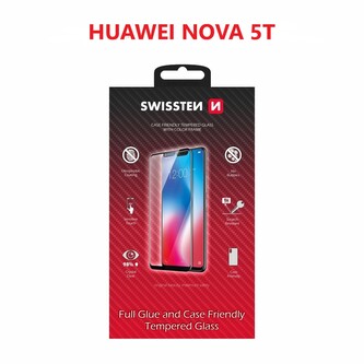 SKLO SWISSTEN FULL GLUE, COLOR FRAME, CASE FRIENDLY PRO HUAWEI NOVA 5T ČERNÉ