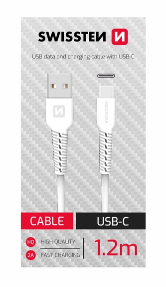 DATOVÝ KABEL SWISSTEN USB/USB-C BÍLÝ 1,2M  (SAMOPRODAVAČ)
