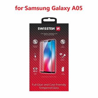 SKLO SWISSTEN FULL GLUE, COLOR FRAME, CASE FRIENDLY PRO SAMSUNG GALAXY A05 ČERNÉ