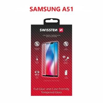 SKLO SWISSTEN FULL GLUE, COLOR FRAME, CASE FRIENDLY PRO SAMSUNG A515 GALAXY A51 ČERNÉ