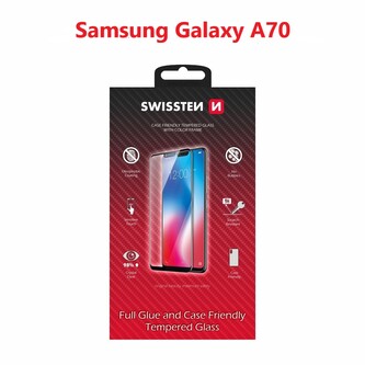 SKLO SWISSTEN FULL GLUE, COLOR FRAME, CASE FRIENDLY PRO SAMSUNG A705 GALAXY A70 ČERNÉ