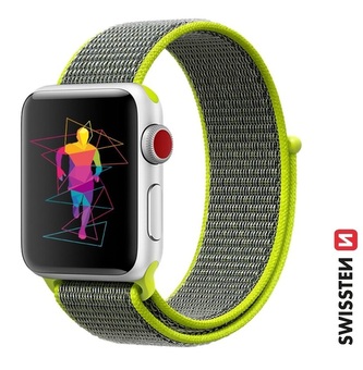 SWISSTEN ŘEMÍNEK PRO APPLE WATCH NYLONOVÝ 42 / 44 / 45 / 49 mm ZÁŘIVĚ ZELENÝ