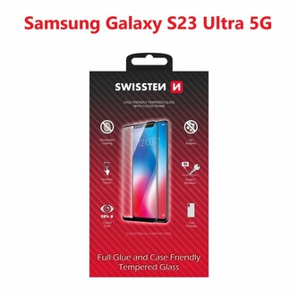 SKLO SWISSTEN FULL GLUE, COLOR FRAME, CASE FRIENDLY PRO SAMSUNG S918 GALAXY S23 ULTRA 5G ČERNÉ