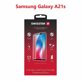 SKLO SWISSTEN FULL GLUE, COLOR FRAME, CASE FRIENDLY PRO SAMSUNG A217 GALAXY A21s ČERNÉ