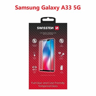 SKLO SWISSTEN FULL GLUE, COLOR FRAME, CASE FRIENDLY PRO SAMSUNG A336 GALAXY A33 5G ČERNÉ