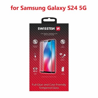 SKLO SWISSTEN FULL GLUE, COLOR FRAME, CASE FRIENDLY PRO SAMSUNG GALAXY S24 5G ČERNÉ