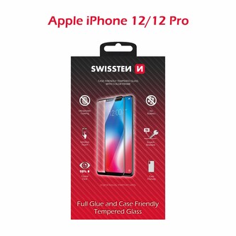 SKLO SWISSTEN FULL GLUE, COLOR FRAME, CASE FRIENDLY PRO APPLE IPHONE 12/12 PRO ČERNÉ
