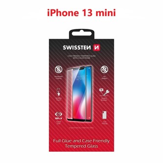 SKLO SWISSTEN FULL GLUE, COLOR FRAME, CASE FRIENDLY PRO APPLE IPHONE 13 MINI ČERNÉ