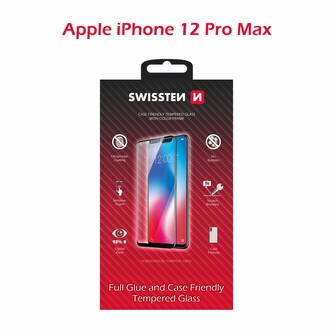 SKLO SWISSTEN FULL GLUE, COLOR FRAME, CASE FRIENDLY PRO APPLE IPHONE 12 PRO MAX ČERNÉ