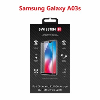SKLO SWISSTEN ULTRA DURABLE 3D FULL GLUE GLASS PRO SAMSUNG A037 GALAXY A03s ČERNÉ