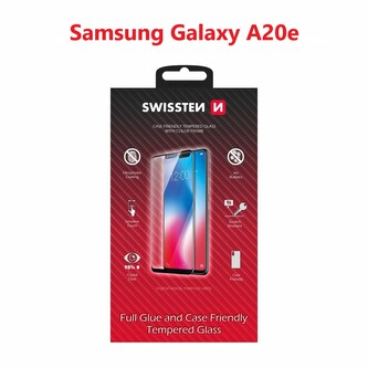 SKLO SWISSTEN FULL GLUE, COLOR FRAME, CASE FRIENDLY PRO SAMSUNG A202 GALAXY A20e ČERNÉ
