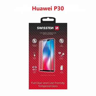 SKLO SWISSTEN FULL GLUE, COLOR FRAME, CASE FRIENDLY PRO HUAWEI P30 ČERNÉ