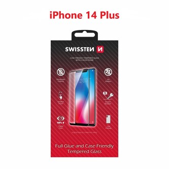 SKLO SWISSTEN FULL GLUE, COLOR FRAME, CASE FRIENDLY PRO APPLE IPHONE 14 PLUS ČERNÉ
