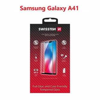 SKLO SWISSTEN FULL GLUE, COLOR FRAME, CASE FRIENDLY PRO SAMSUNG A415 GALAXY A41 ČERNÉ