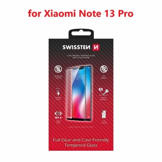 SKLO SWISSTEN FULL GLUE, COLOR FRAME, CASE FRIENDLY PRO XIAOMI NOTE 13 PRO ČERNÉ