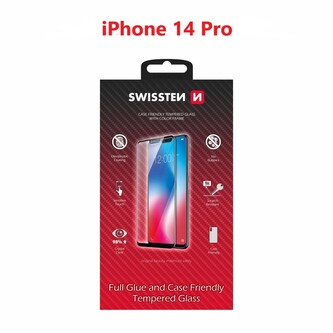 SKLO SWISSTEN FULL GLUE, COLOR FRAME, CASE FRIENDLY PRO APPLE IPHONE 14 PRO ČERNÉ