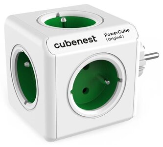 Cubenest Powercube Original,  5× zásuvka, bílá/zelená, dětská pojistka, uzemnění, max. 16A/250V~3680W/50-60Hz