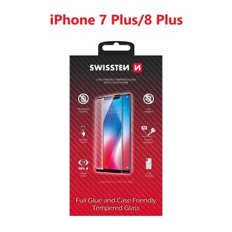 SKLO SWISSTEN FULL GLUE, COLOR FRAME, CASE FRIENDLY PRO APPLE IPHONE 7 PLUS/8 PLUS ČERNÉ