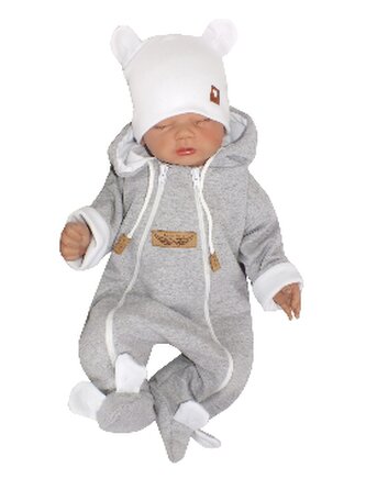 Z&Z Kojenecký overal bavlněný, dvouvrstvý - šedo/bílý, vel. 68; 68 (3-6m)