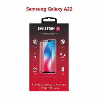 SKLO SWISSTEN FULL GLUE, COLOR FRAME, CASE FRIENDLY PRO SAMSUNG A225 GALAXY A22 ČERNÉ