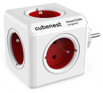 Cubenest Powercube Original,  5× zásuvka, bílá/červená, dětská pojistka, uzemnění, max. 16A/250V~3680W/50-60Hz