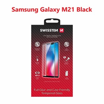 SKLO SWISSTEN FULL GLUE, COLOR FRAME, CASE FRIENDLY PRO SAMSUNG M215 GALAXY M21 ČERNÉ