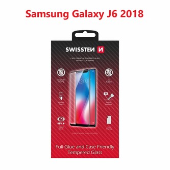 SKLO SWISSTEN FULL GLUE, COLOR FRAME, CASE FRIENDLY PRO SAMSUNG J600 GALAXY J6 2018 ČERNÉ