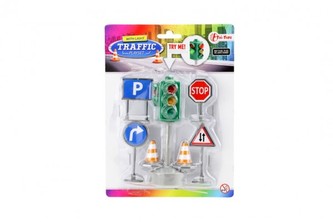 Semafor funkční + značky plast 12cm na baterie se světlem na kartě 15x20x4cm