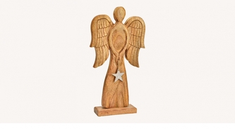 Dřevěný anděl Mango se srdíčkem 42x22x6 cm